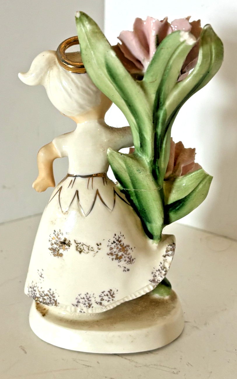 Vintage 1956 Lefton Angel of the Month Figurine May 985 Girl With Flowers Japan
