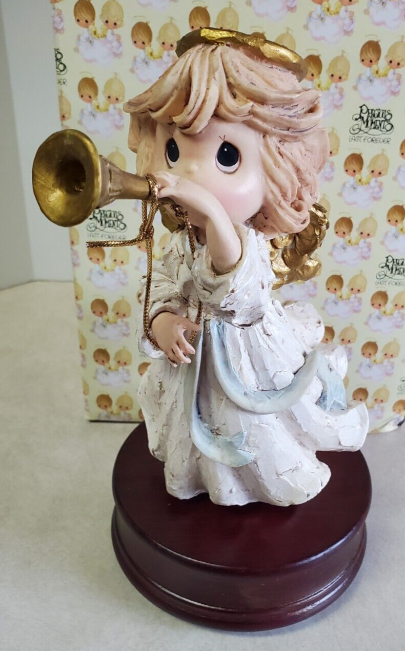 Precious Moments Angel with Trumpet Figurine. Musical Box Silent Night. 1996