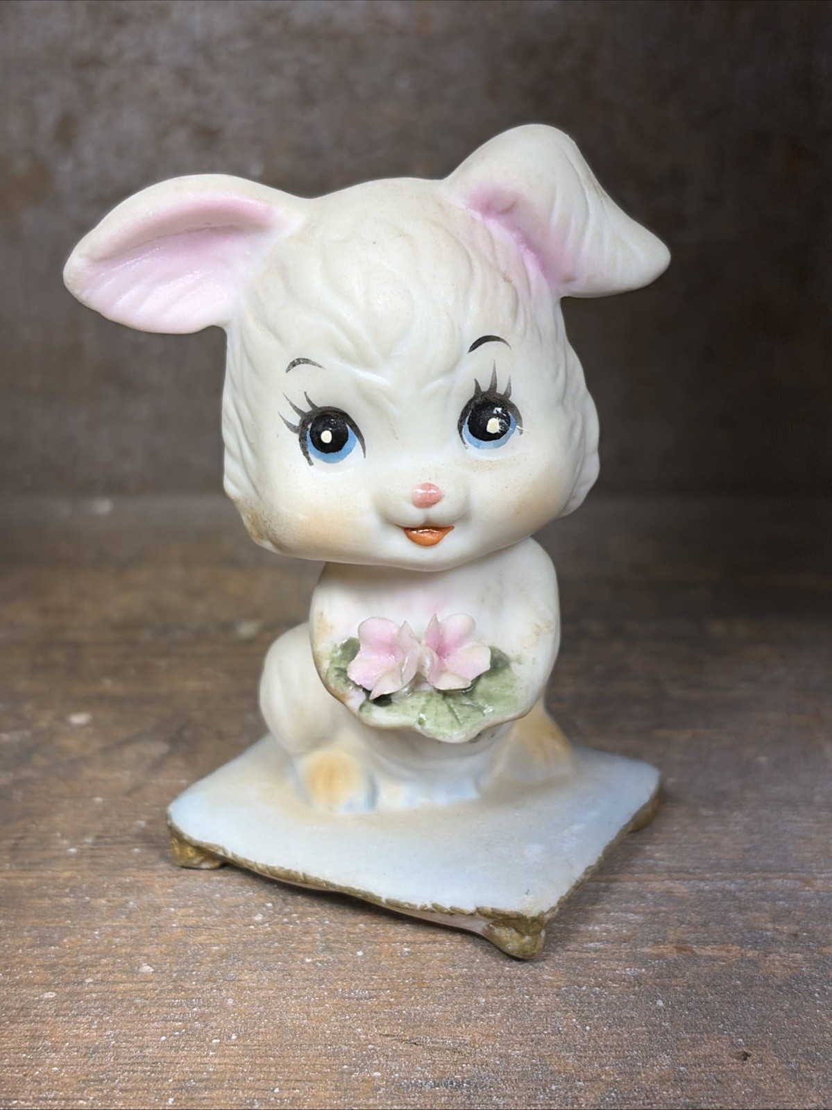 Vintage Anthropomorphic Bunny Rabbit On Pillow Porcelain Figurine HBB