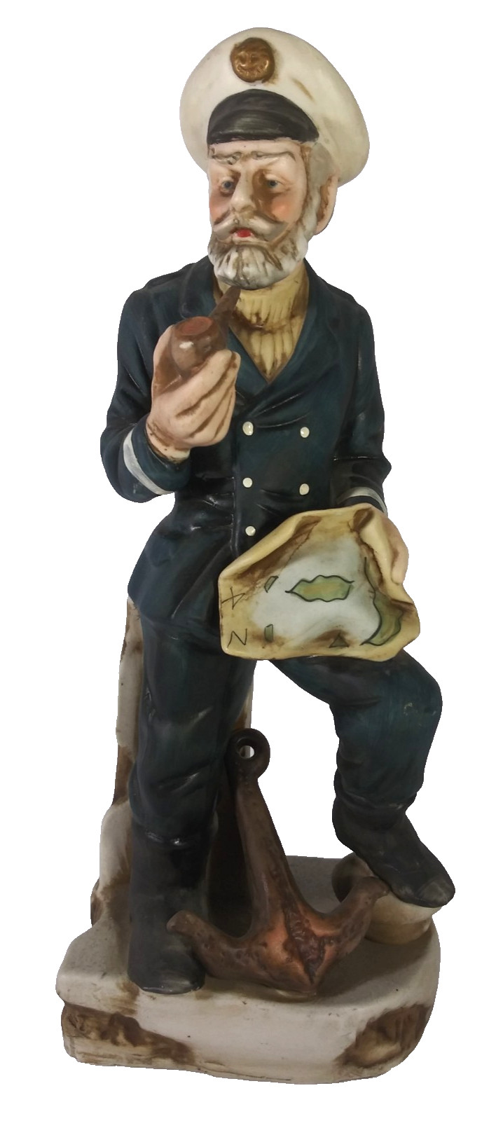 Vintage Ceramic Sea Captain Sailor Nautical UCGC w/Map & Pipe Figurine 14”