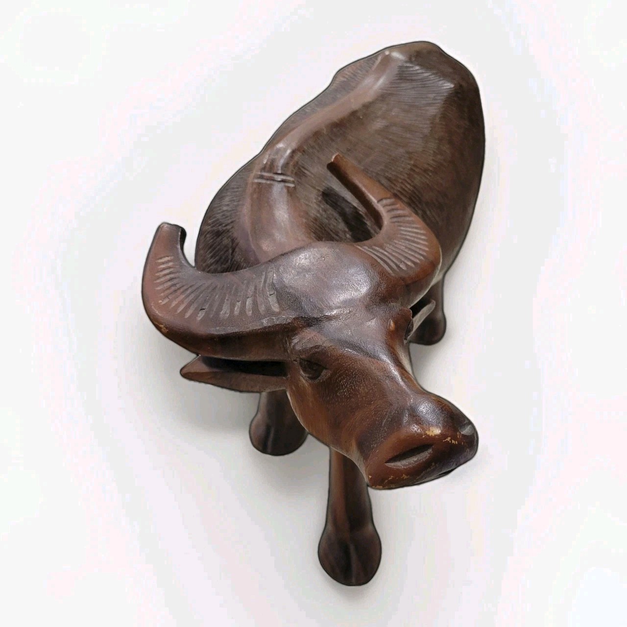 Vtg Hand Carved Figure Water Buffalo Ox X-Large Sculpture 17″x13″ 8lbs