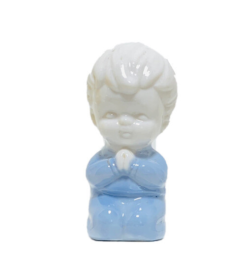 PRAYING BOY BLUE Figurine Kneeling Ceramic Spiritual Collectible Keepsake