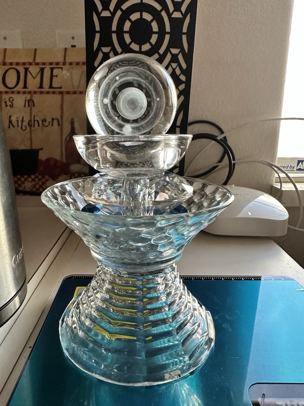 Crystal ball (universe) stand LED lighted repurposed glass. Space Theme Clear
