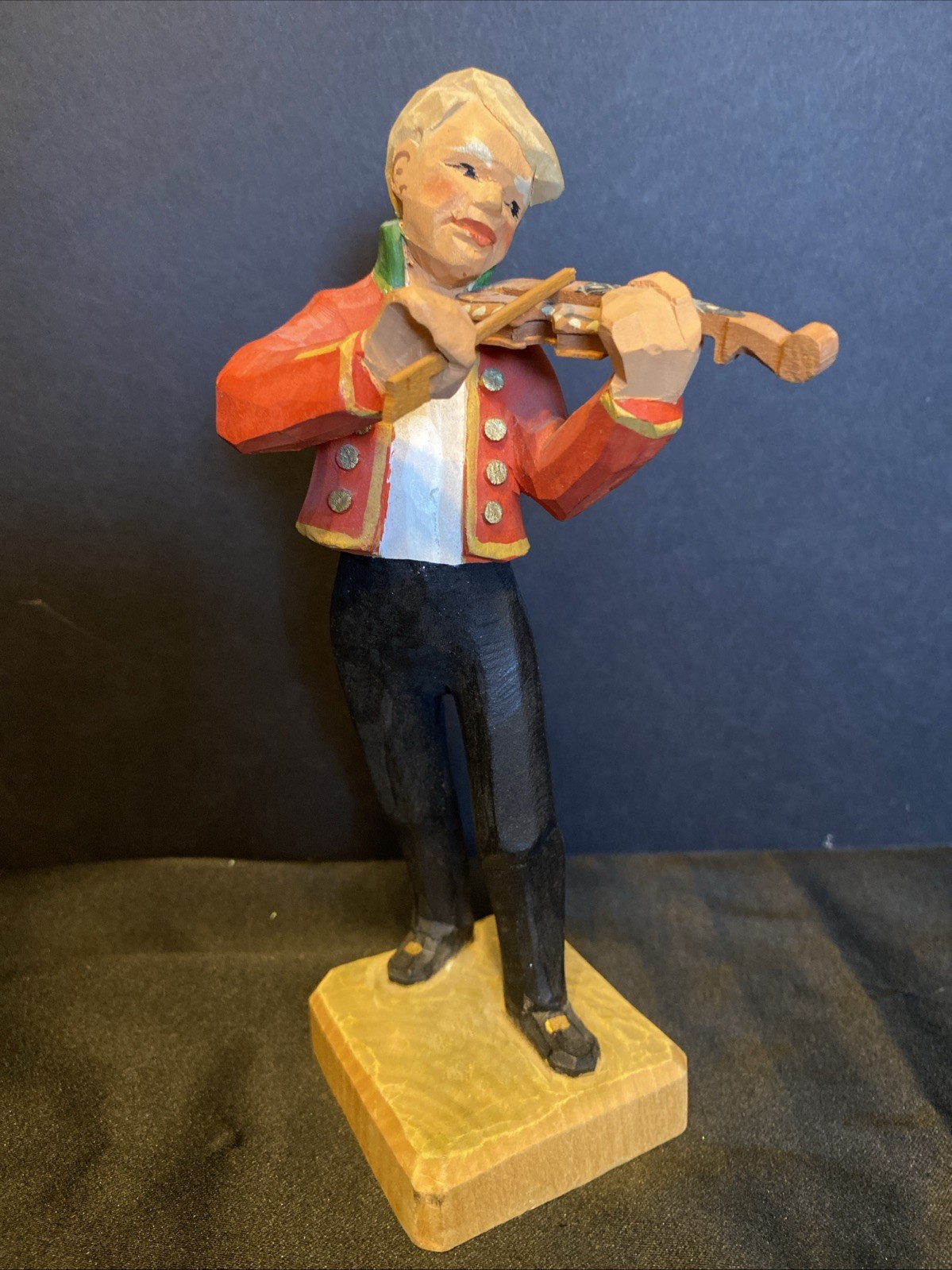 Vintage Henning Hand Carved Painted Figure Man Fiddler Violinist Made In Norway