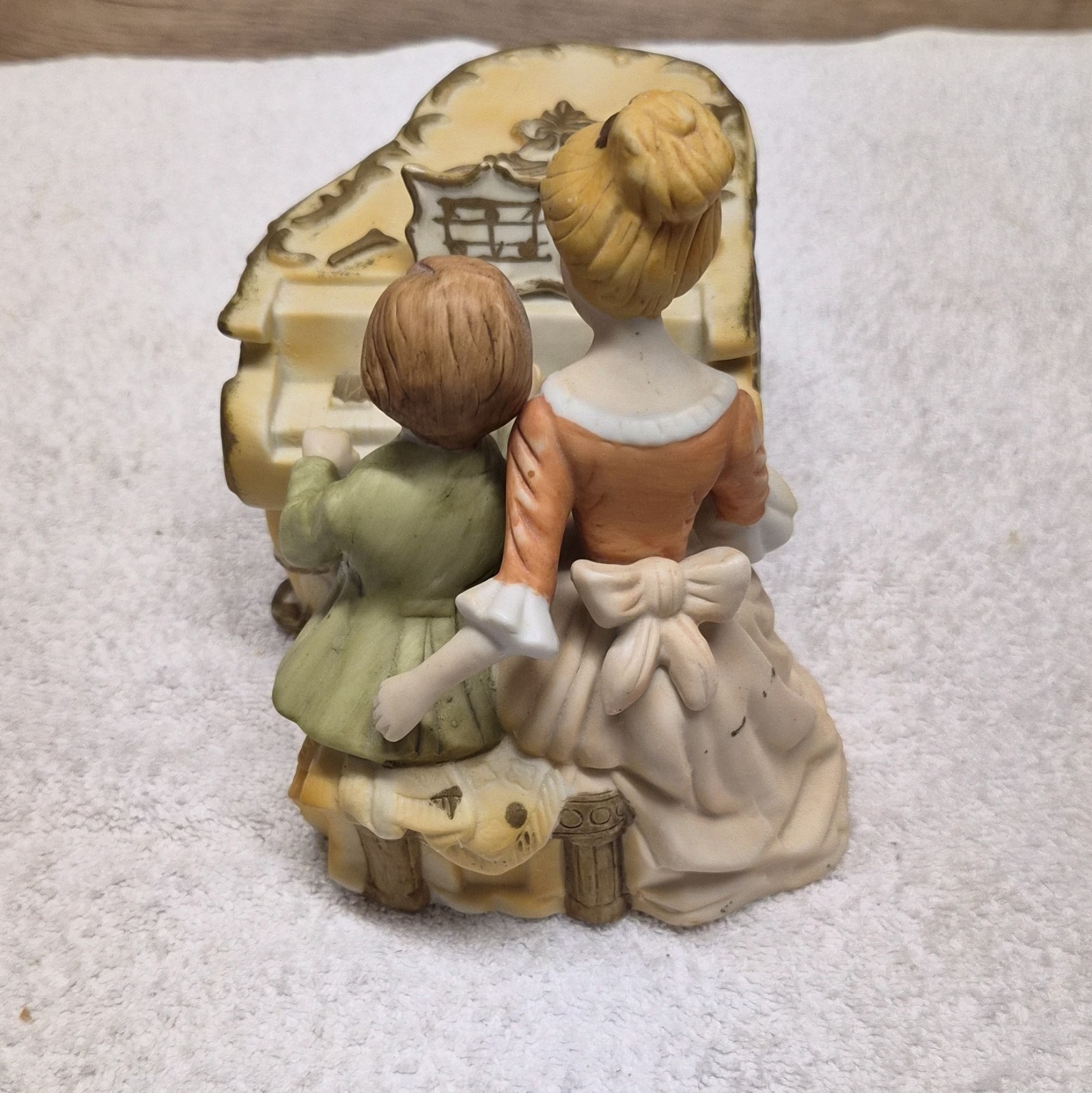 vintage Lenwile Ardalt Art Ware hand-painted porcelain music box woman and boy.