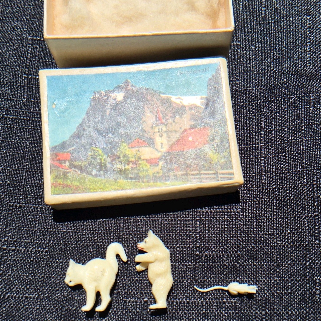 3 Tiny Vintage Swiss Carved Animal Figurines Natural Black Forest Grindelwald
