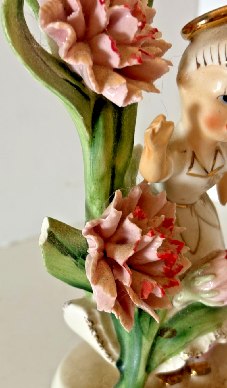 Vintage 1956 Lefton Angel of the Month Figurine May 985 Girl With Flowers Japan