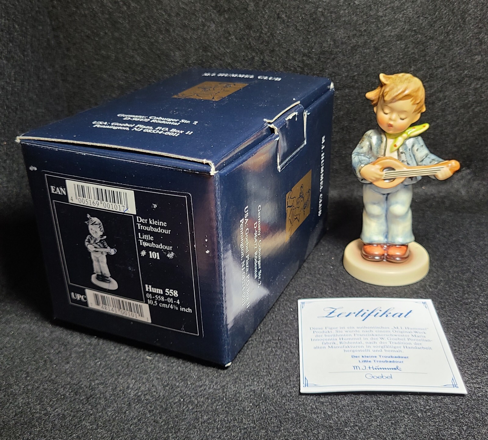 M.J. Hummel Goebel Little Troubadour Box/COA 558 Germany 4 1/8″ TMK 7 Exclusive