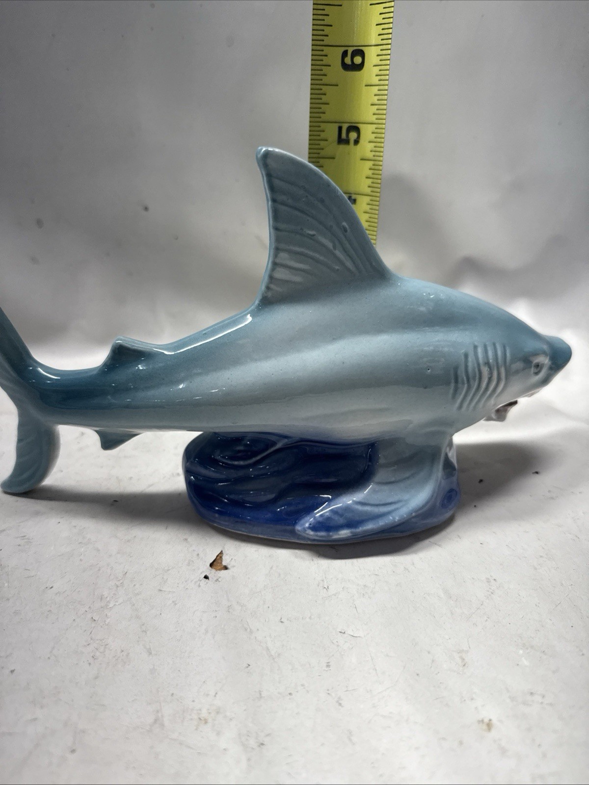 Vintage Glazed Ceramic Great White Shark Blue Figurine Made in Brazil 8.5” x 5”