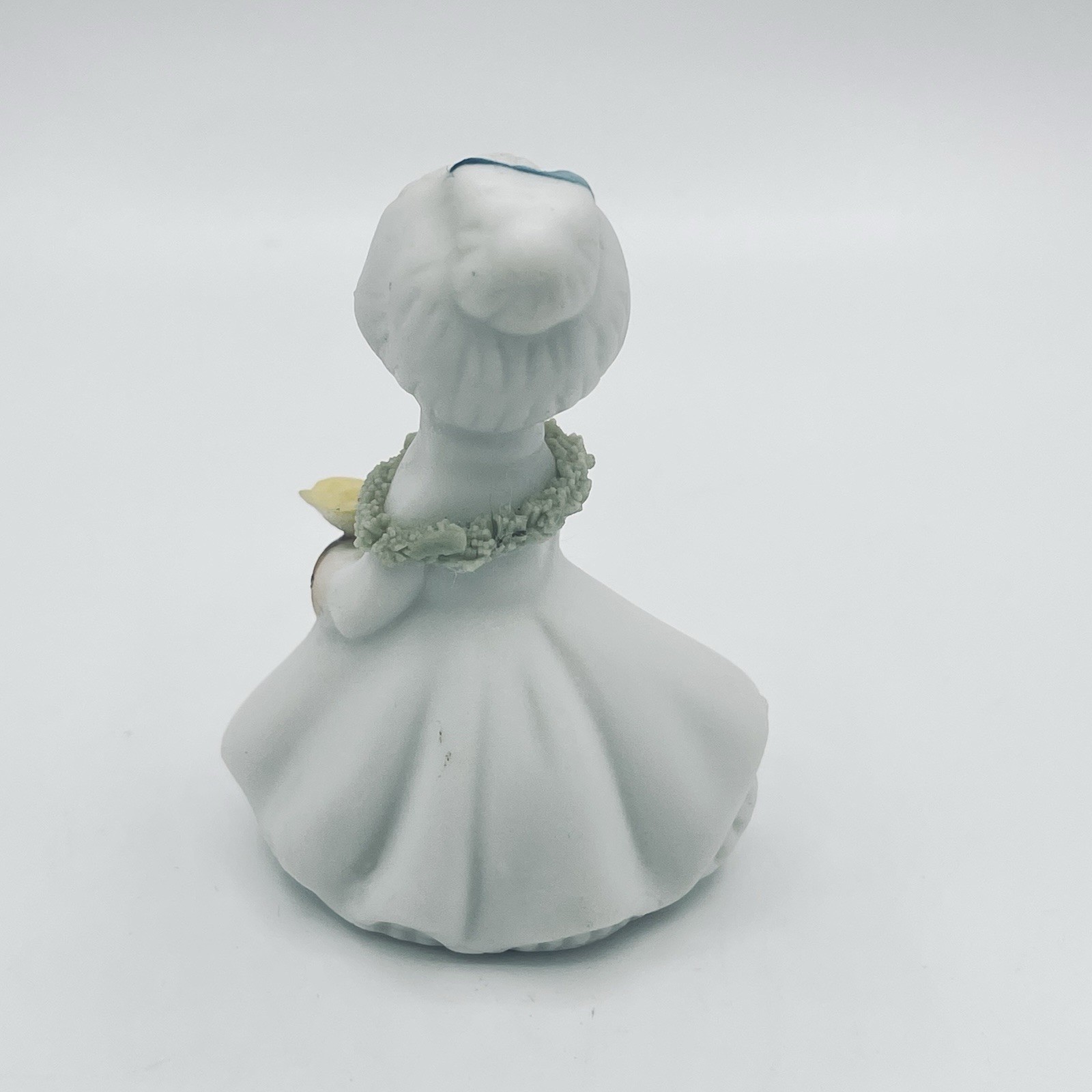 Ardco Miniature Girl Holding Flower Figurine Spaghetti Trim White Dress Vintage