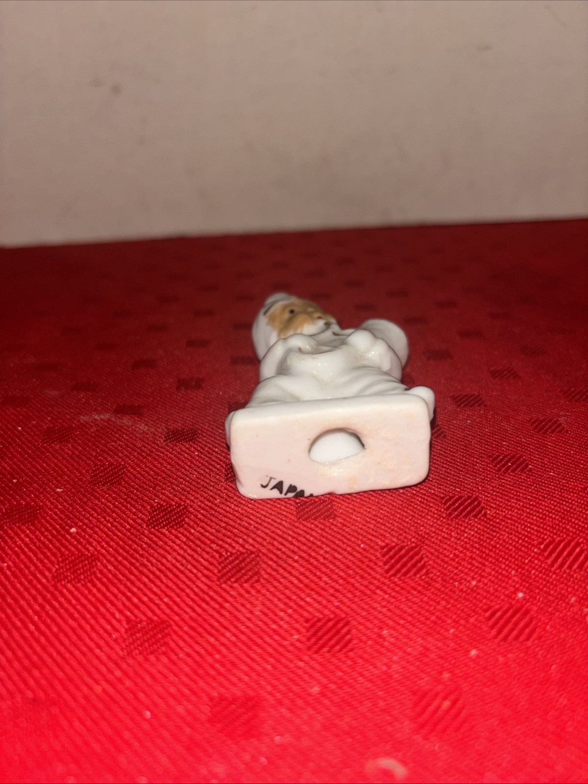 Vintage Japan Ceramic Figurines Boy Playing Instruments White w/ Gold Accents