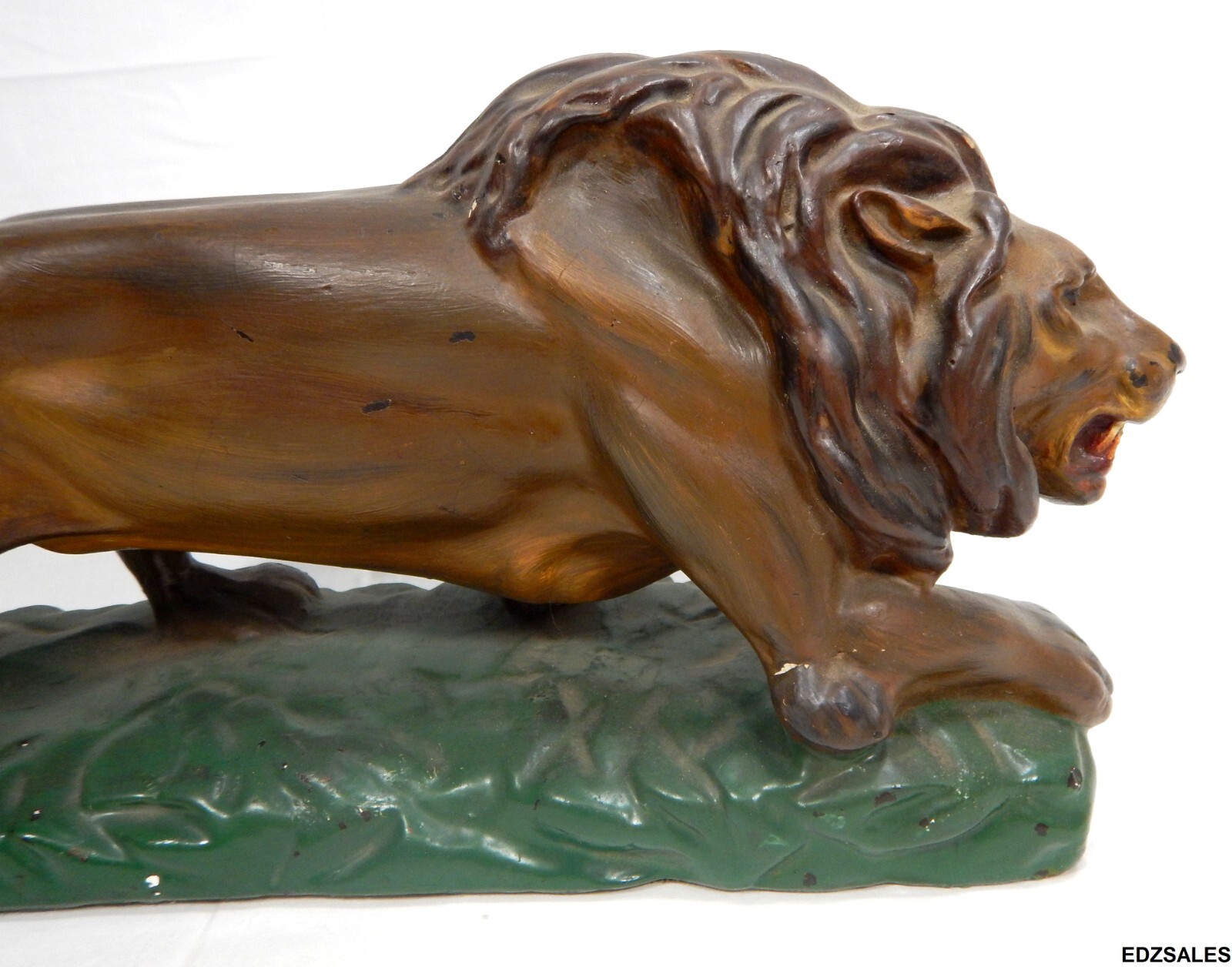 Large Prowling Lion Chalkware Statue Natural Attack Stance