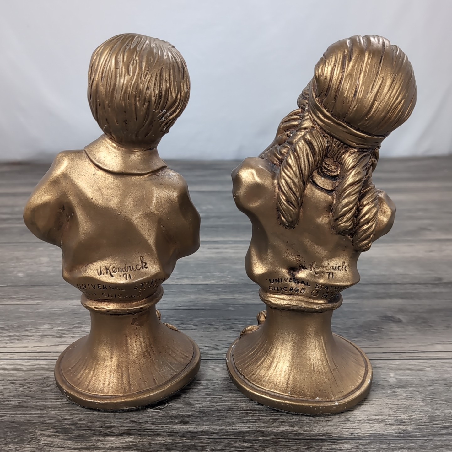 1971 J Kendrick Universal Statuary Corp Chicago Boy/Girl Bust Statue Sax Art