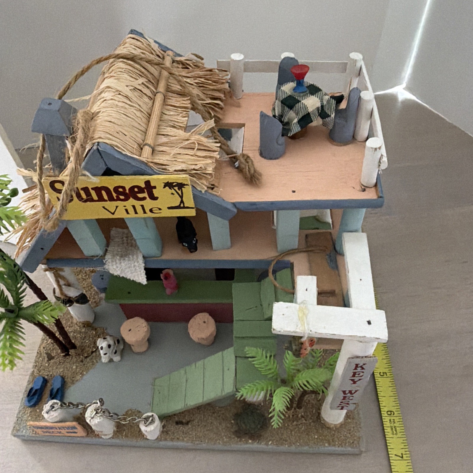 Sunset Villa Key West Wood Diorama Hanging Beach House Decor 9x7x8”