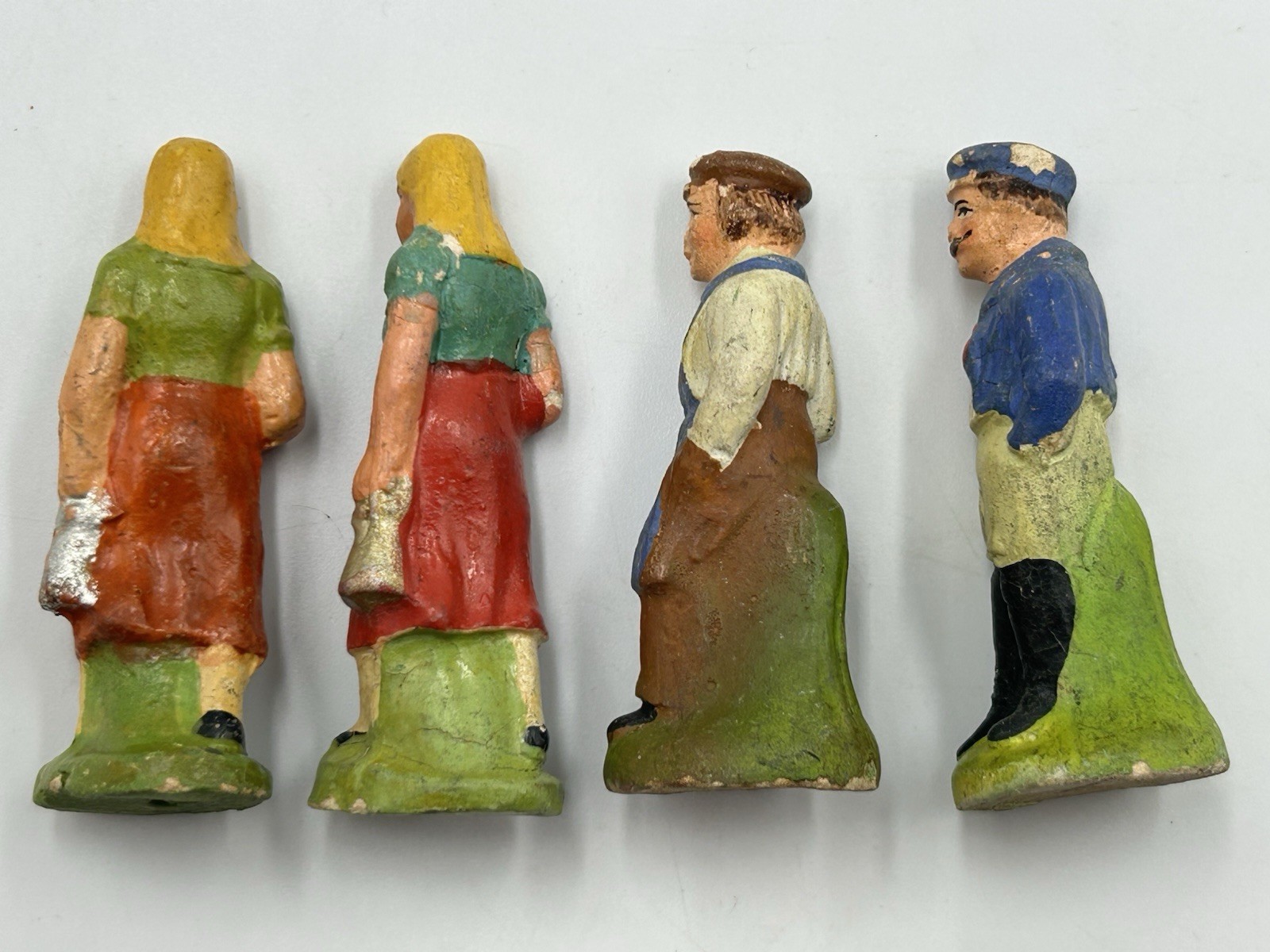 Antique 1920s-1930s Germany Hand Painted Composition Village Figures Lot of 4