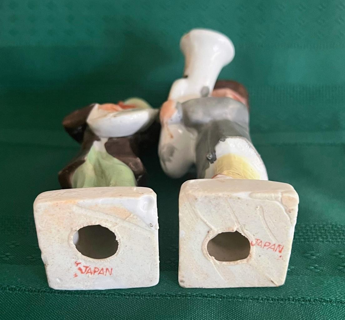 2 Vintage Musician Figurines 4.25 & 4.50 Porcelain w Tuba Guitar? Made in Japan