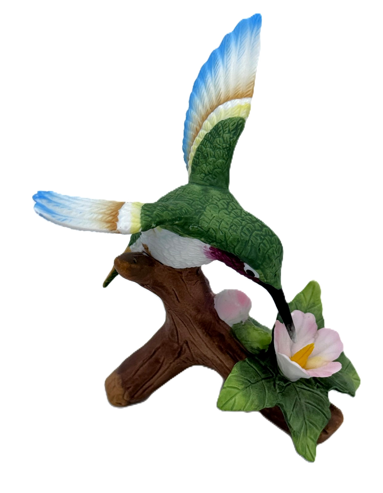 Vintage Porcelain Ceramic Hummingbird Figurine Perched on a Branch 4.5″ Tall🐦