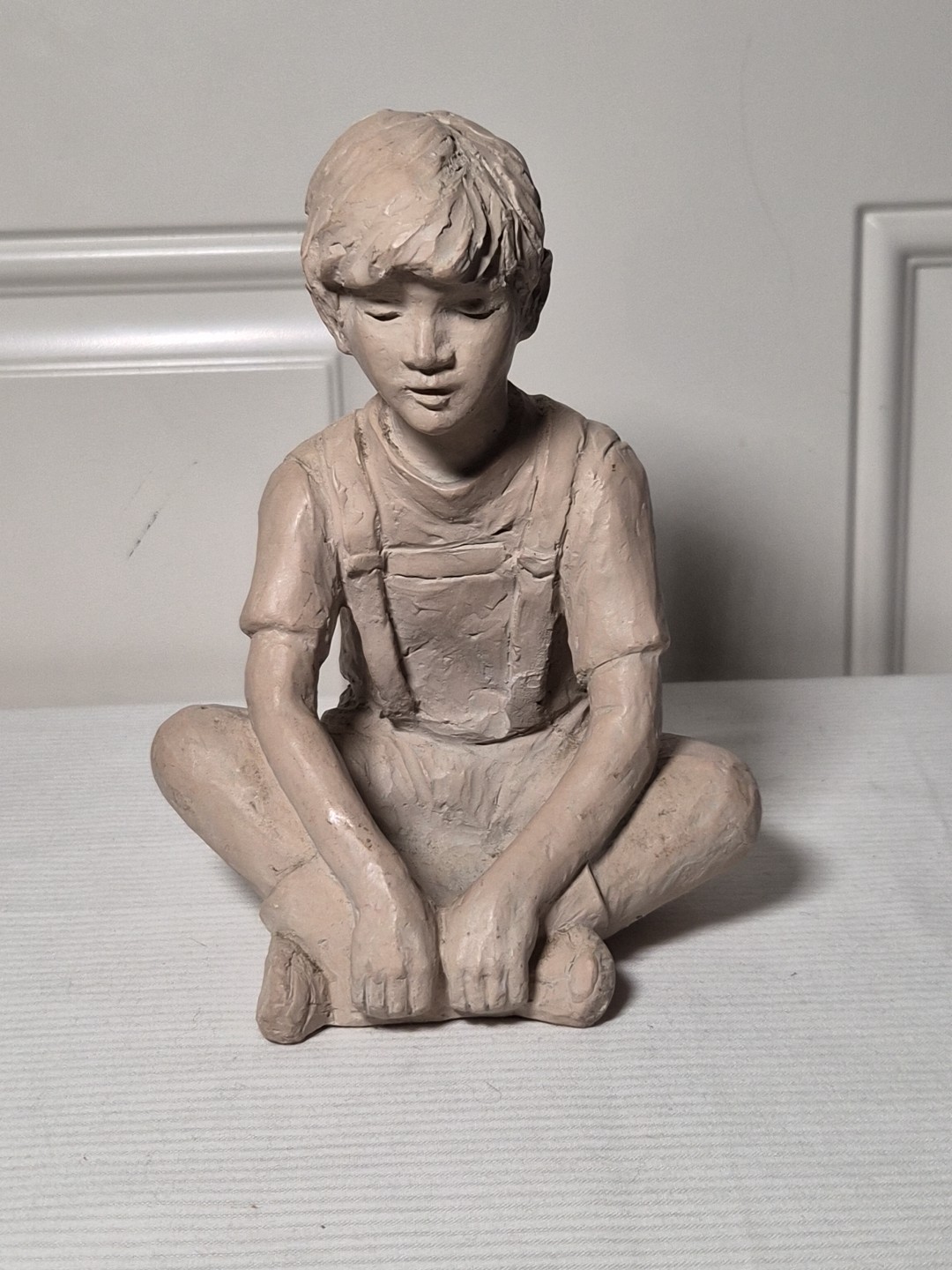 1979 Austin Productions Sculpture Sitting Boy in Coveralls