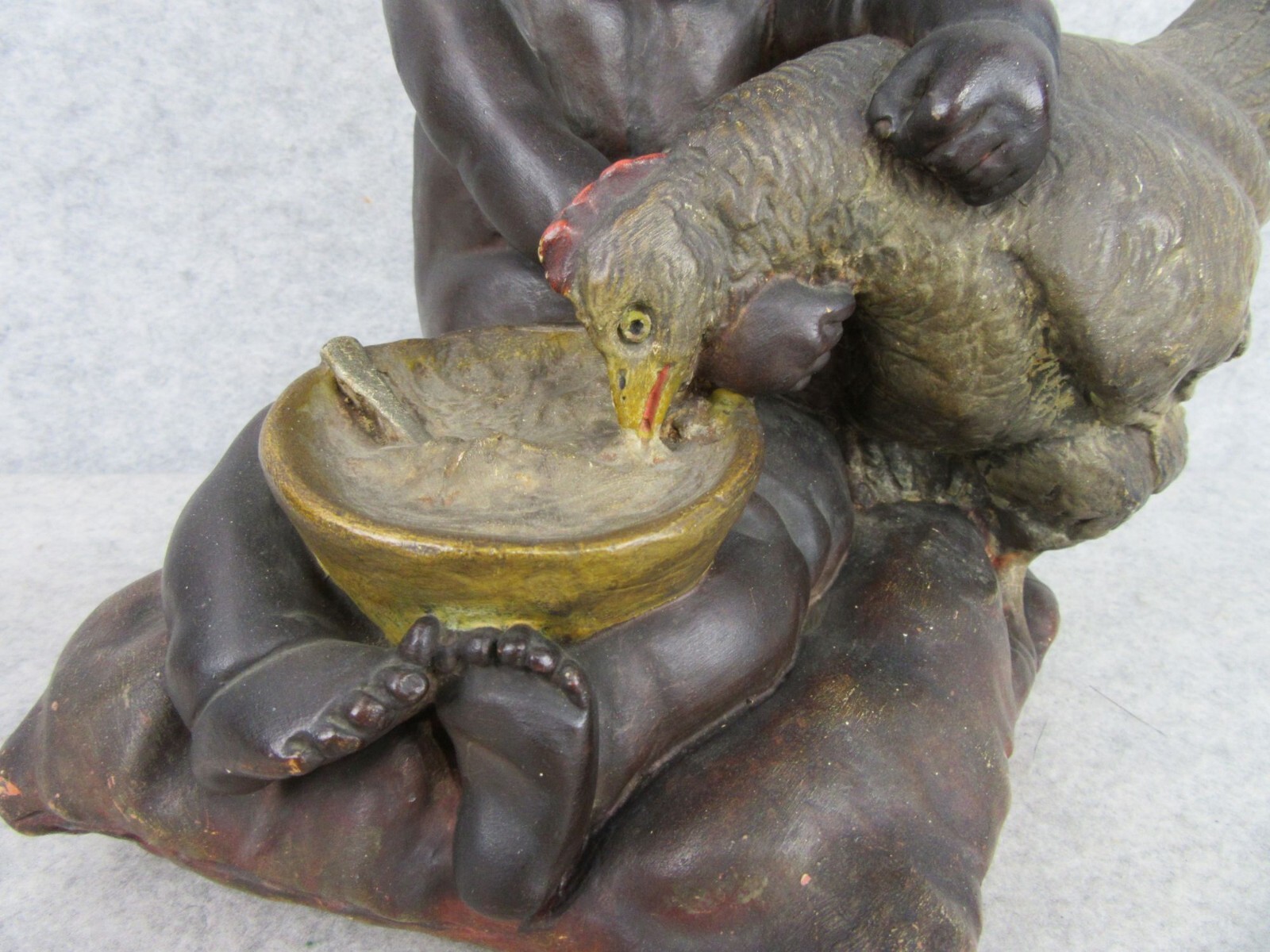 RARE Antique Victorian Child Feeding Chicken Chalk Ware Figurine BEAUTIFUL