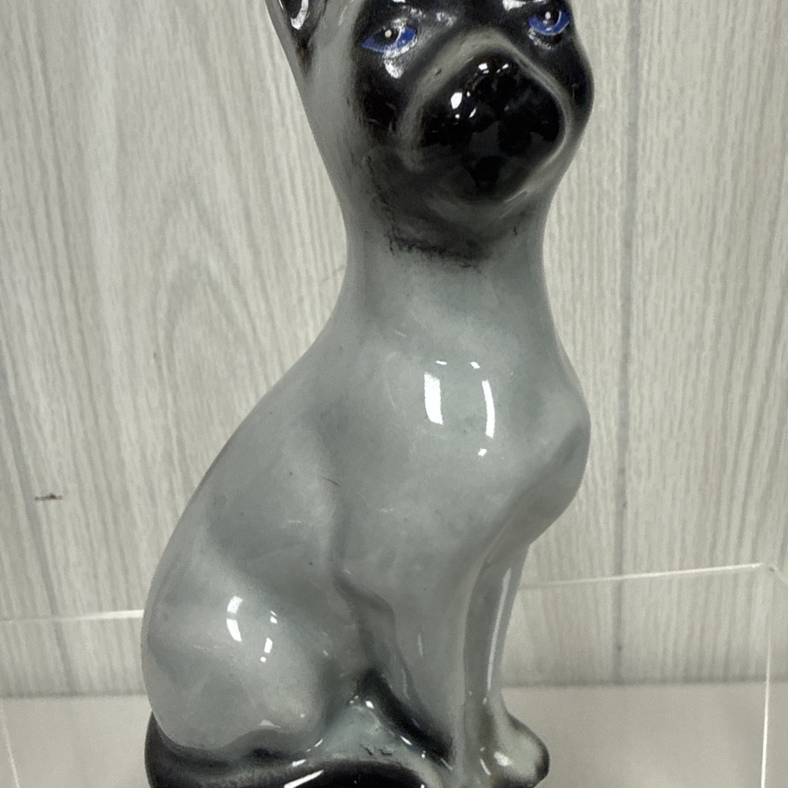 HTF Color Siamese Cat Figurine Blue Eyes Made In Brazil VINTAGE MCM 6.5″