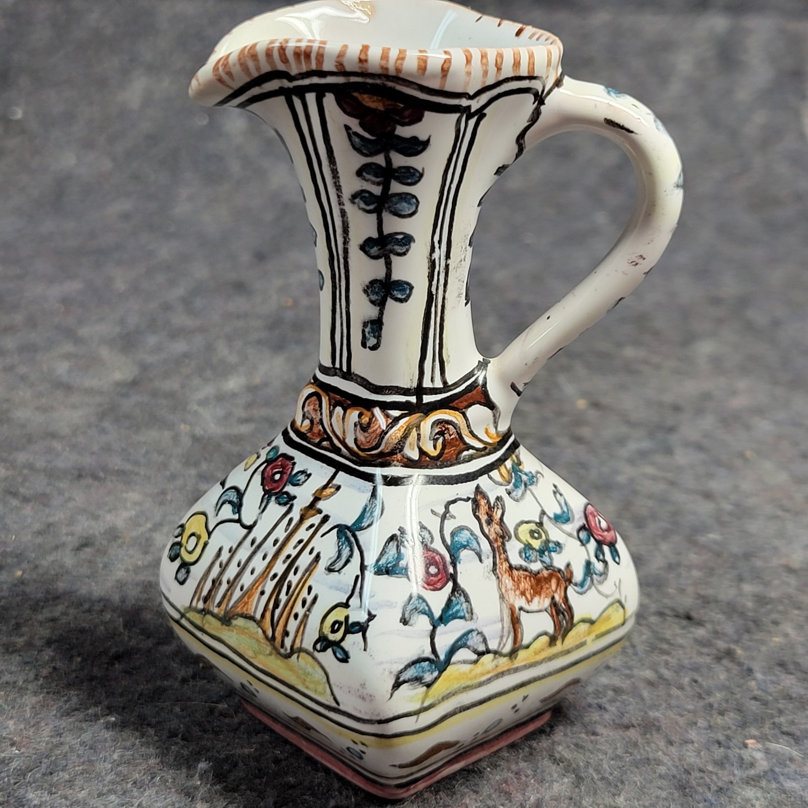 Miniature Handpainted Porcelain Pitcher Jug Conimbriga Portugal 1.75 In × 3.5 In