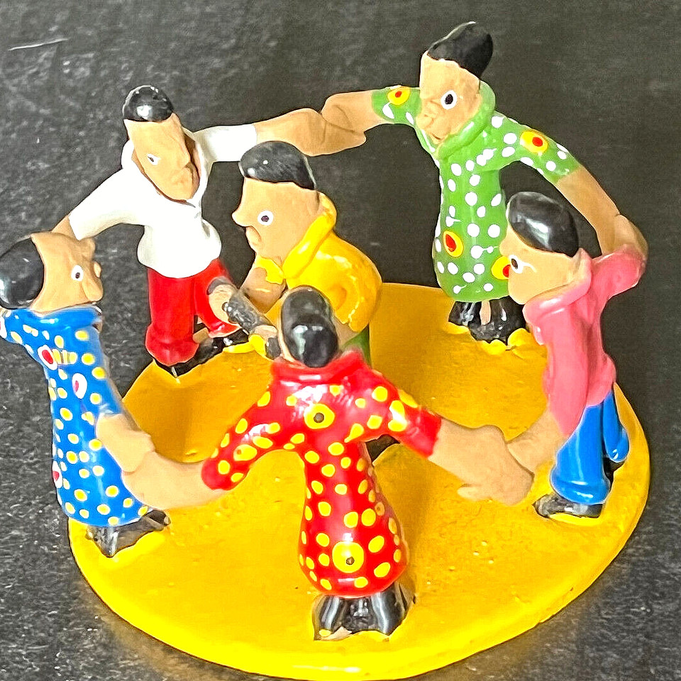 2 vintage 1986 clay figurines Brazil man woman dancing art hand painted sign set