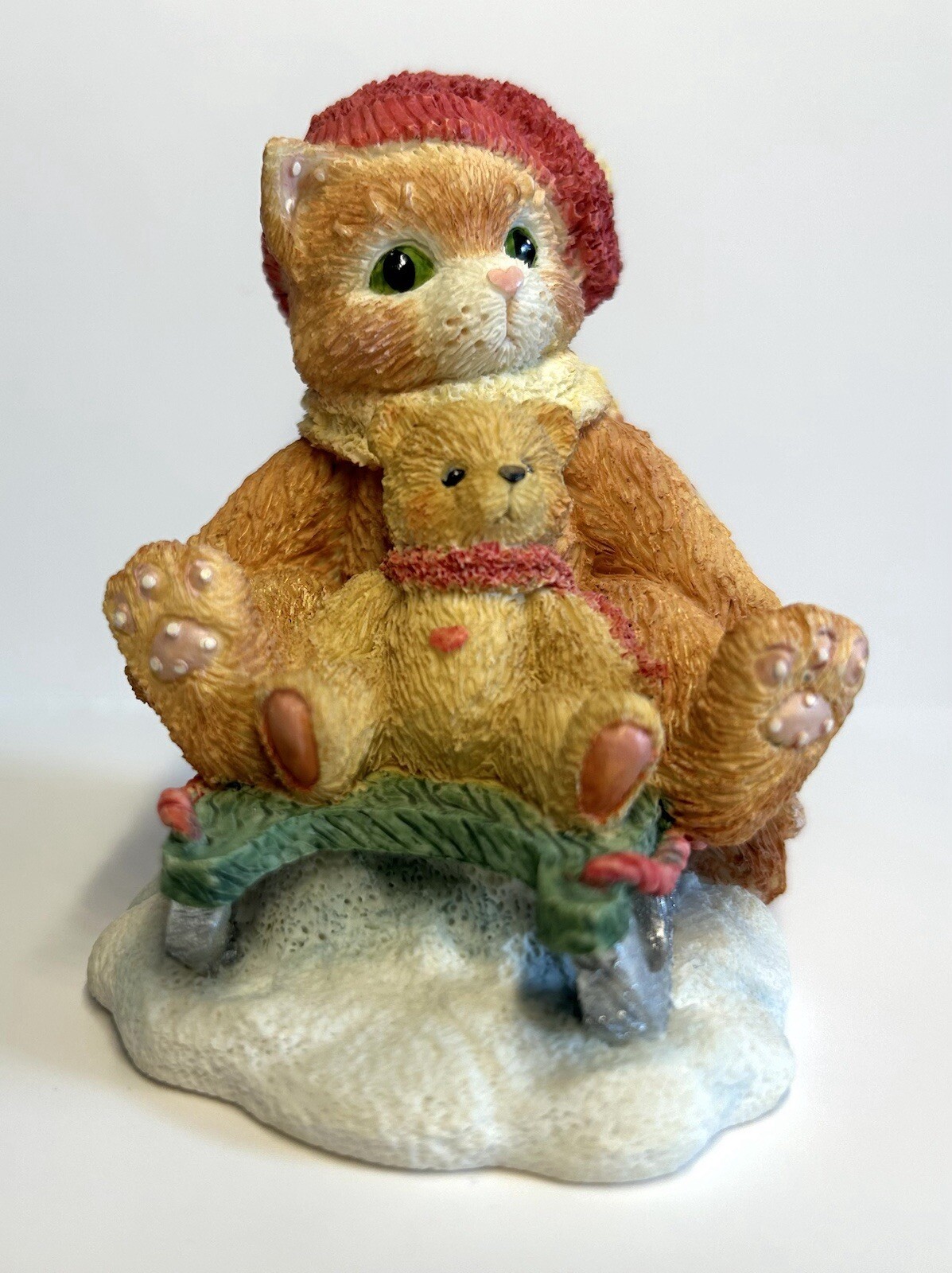 Calico Kittens “Hold On To Friendship” Kitten On Sled w/ Teddy Bear 651079 w/box