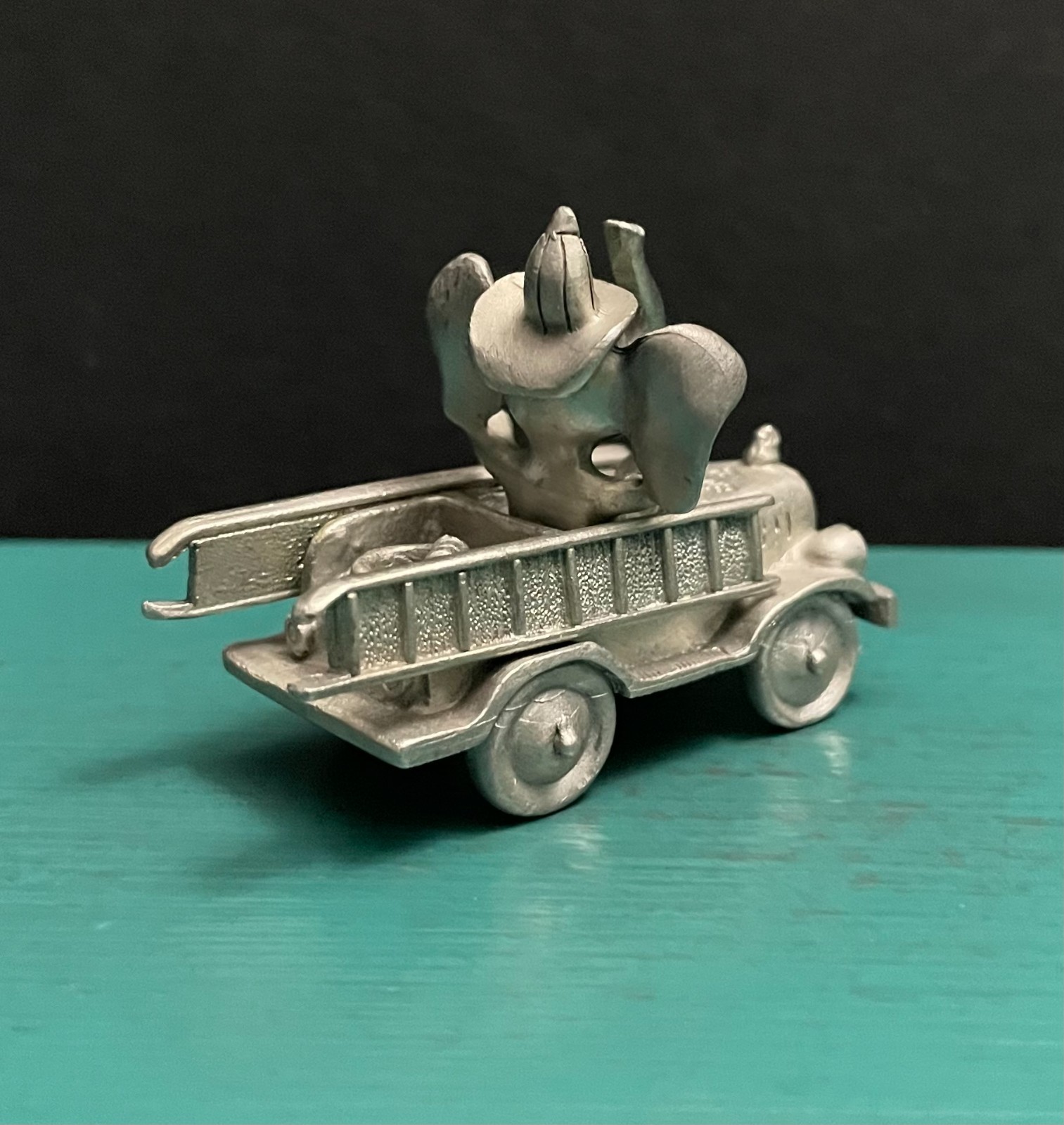 Spoontiques Pewter Elephant Fireman Fire Engine Truck Hose Hat Ladder Figurine