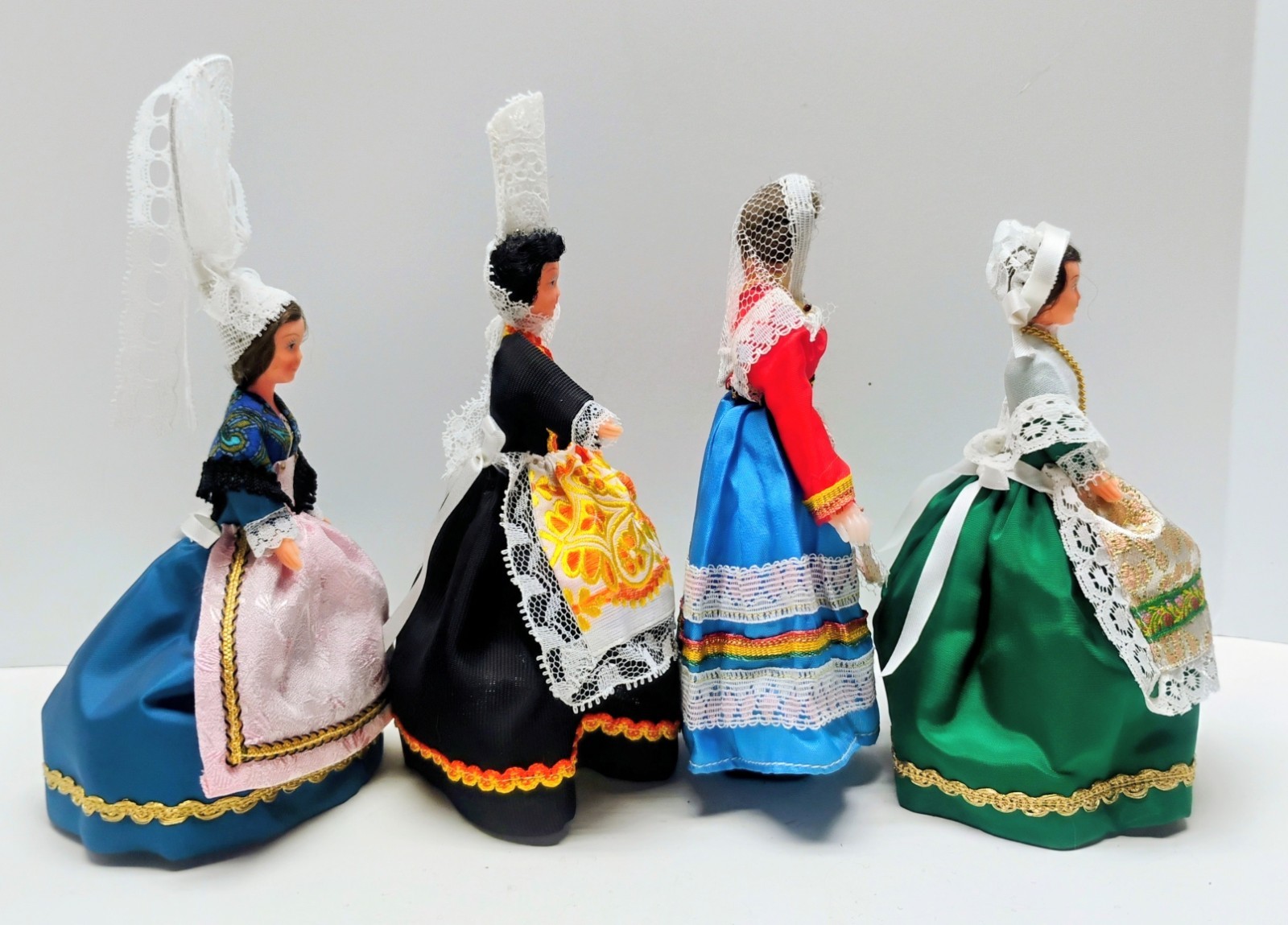 4 Vintage European Costume Dolls French France Breton Regional Folk Art Souvenir