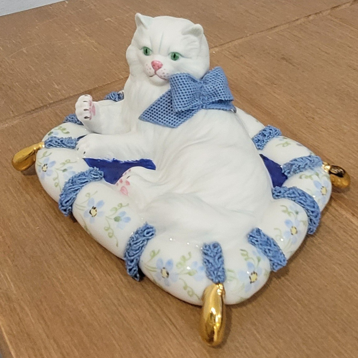 Vintage Irish Dresden Cat On A Pillow Figurine Ireland