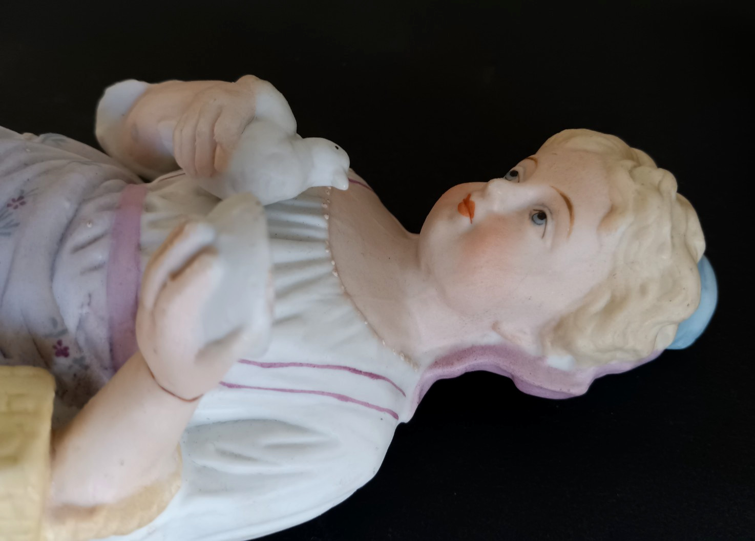 Vintage Woman With Bird Figurine #47 Porcelain Bisque 9″ Homesetead Farmhouse