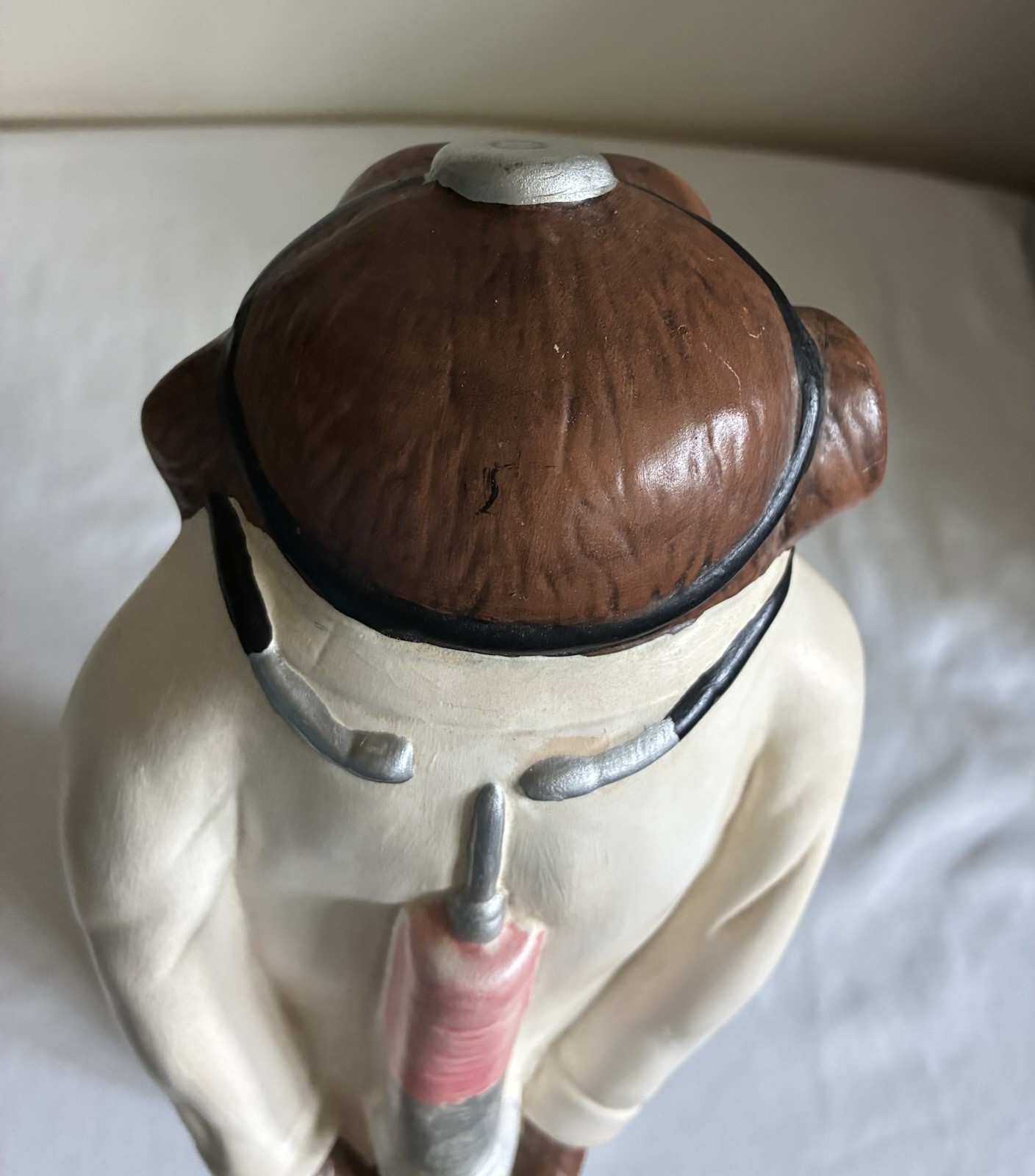 VTG Monkey Doctor Holding Syringe Ceramic Chimpanzee 13″ Statue Vet ER Decor