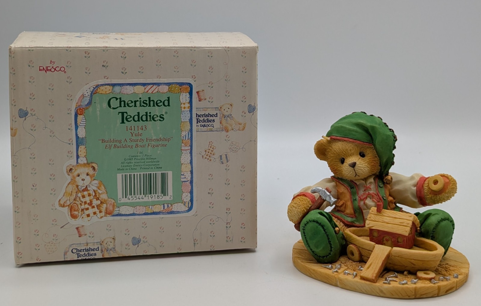 1995 Cherished Teddies Christmas Elf Building A Sturdy Friendship Figure