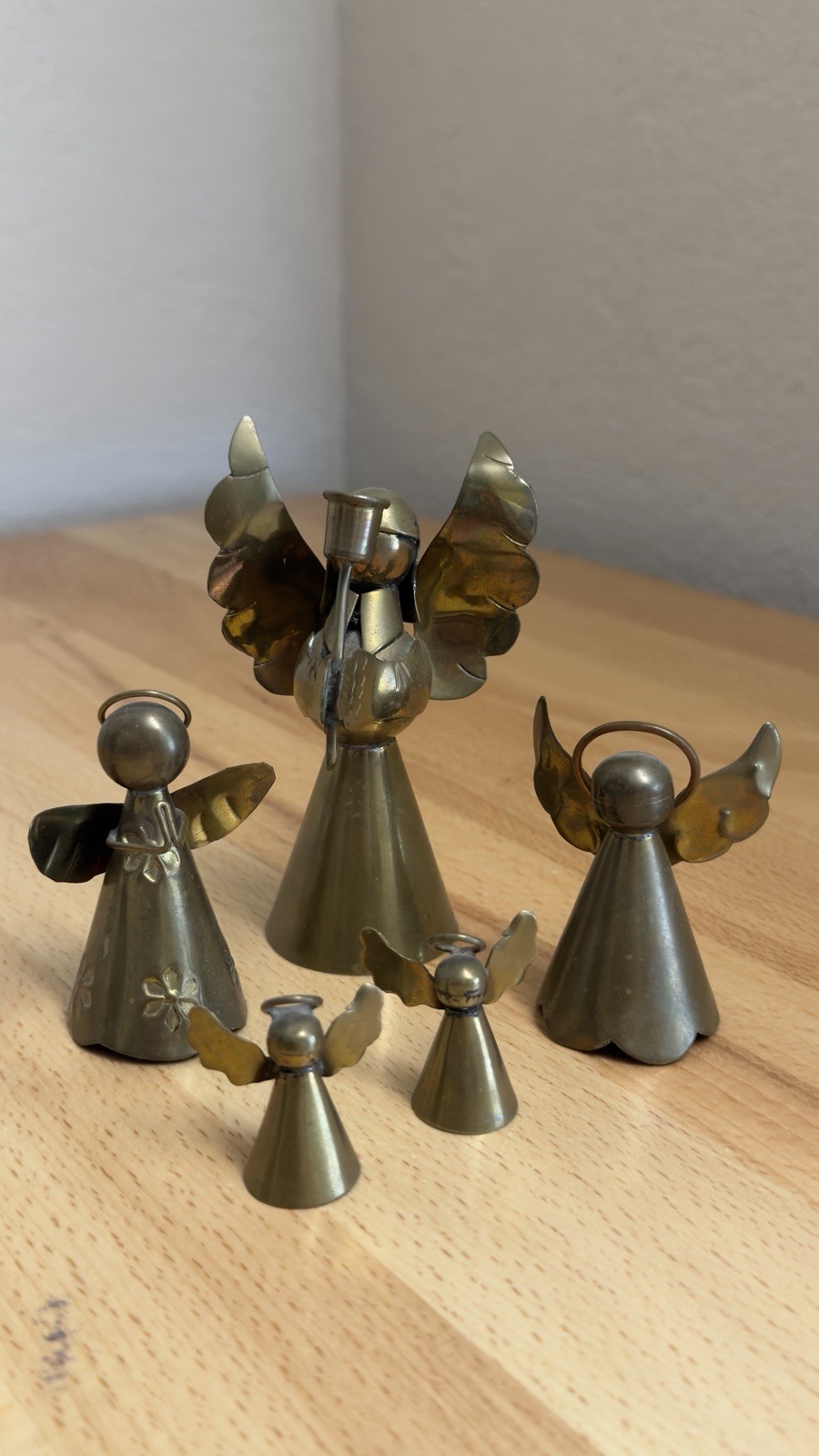 Vintage Metal Angel Figurines Set Brass Christmas Decor Religious Miniature
