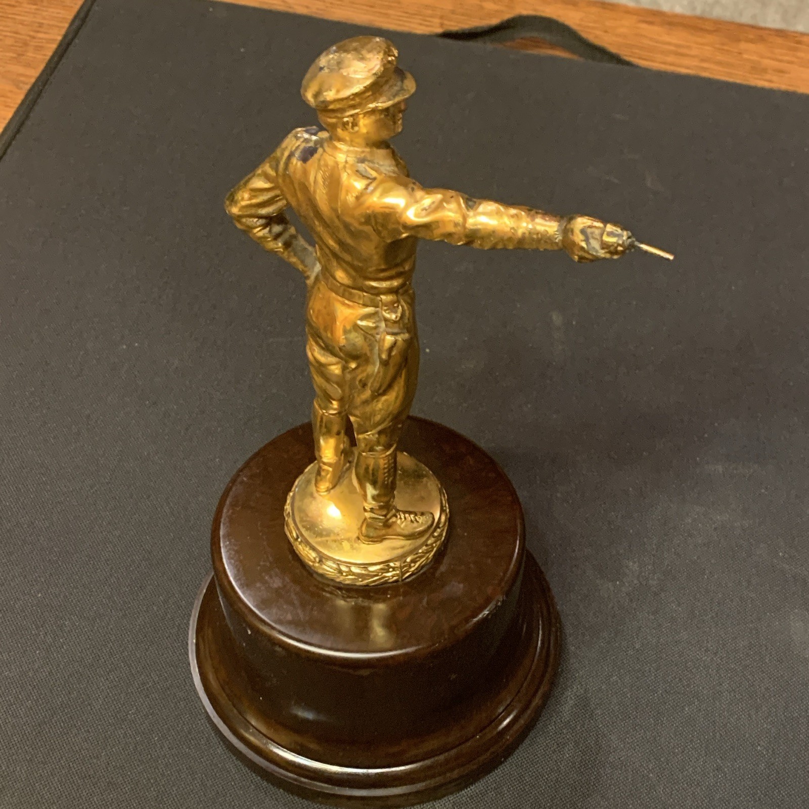 Gold-Tone Metal Military Soldier Figurine Statue on Bakelite like base! Nice