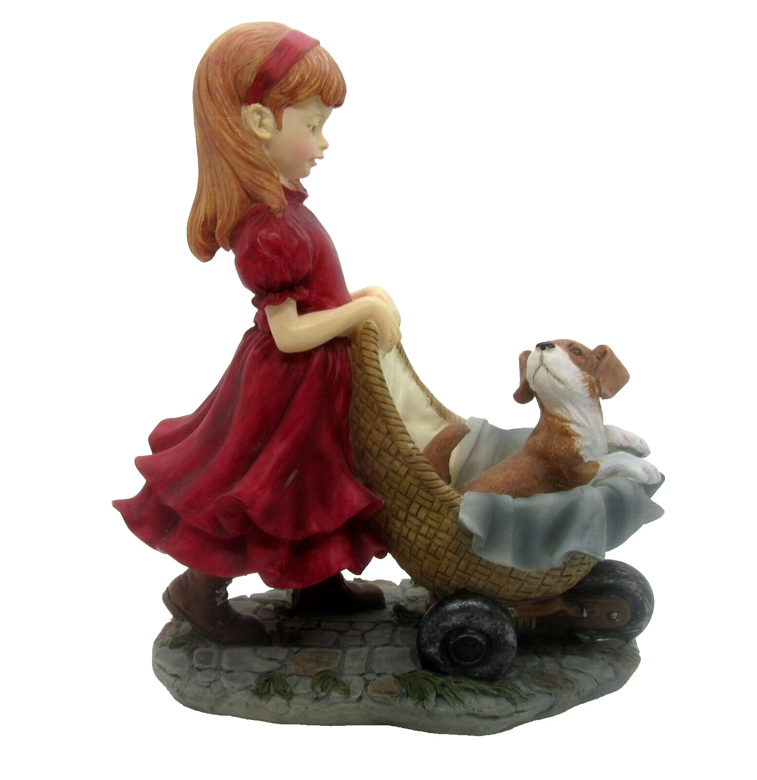 Home Interiors 2005 Sunday Stroll Figurine Girl Pushing Dog in Carriage-12664-05