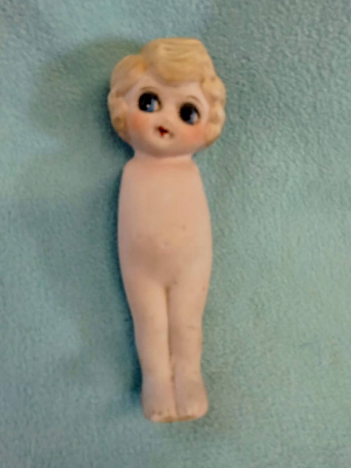 Vntg 7.5″ Porcelain Bisque 🍃🌸Big Blue Eyed Kewpie Doll🌸🍃 Japan