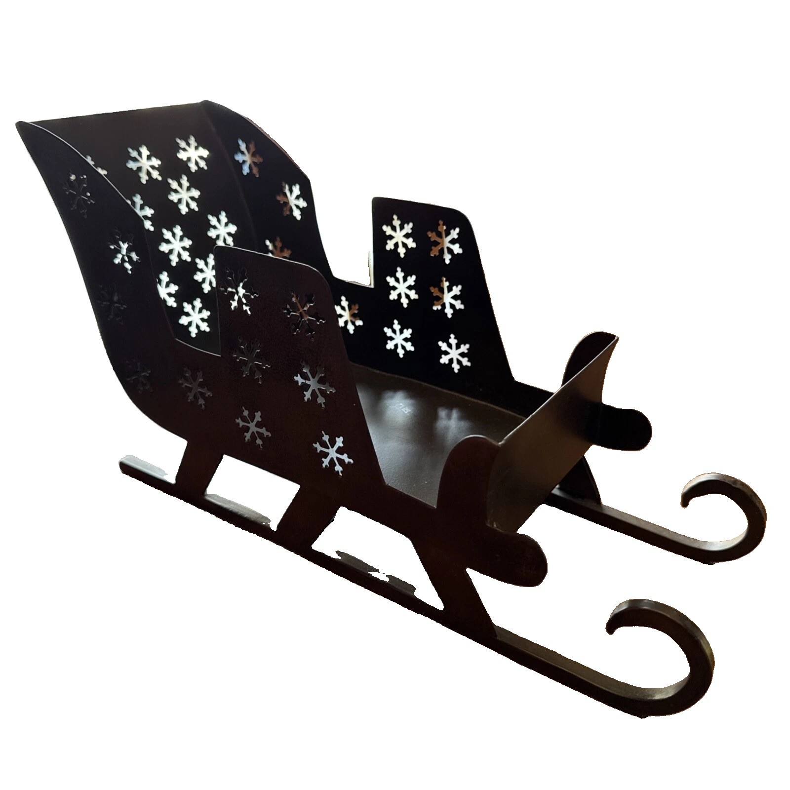 Metal Santa Sleigh With Snowflakes Dark Bronze Color 11″ X 6″ X 4″ Made In India