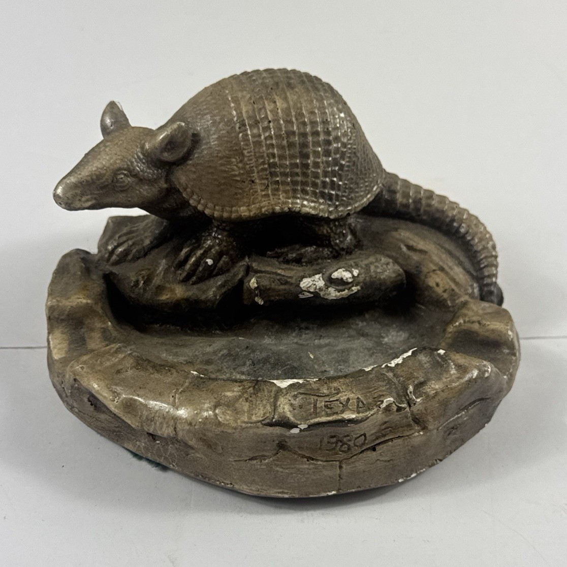 Vintage 1980 Texas Armadillo Ashtray Souvenir Resin Western Decor Trinket Dish