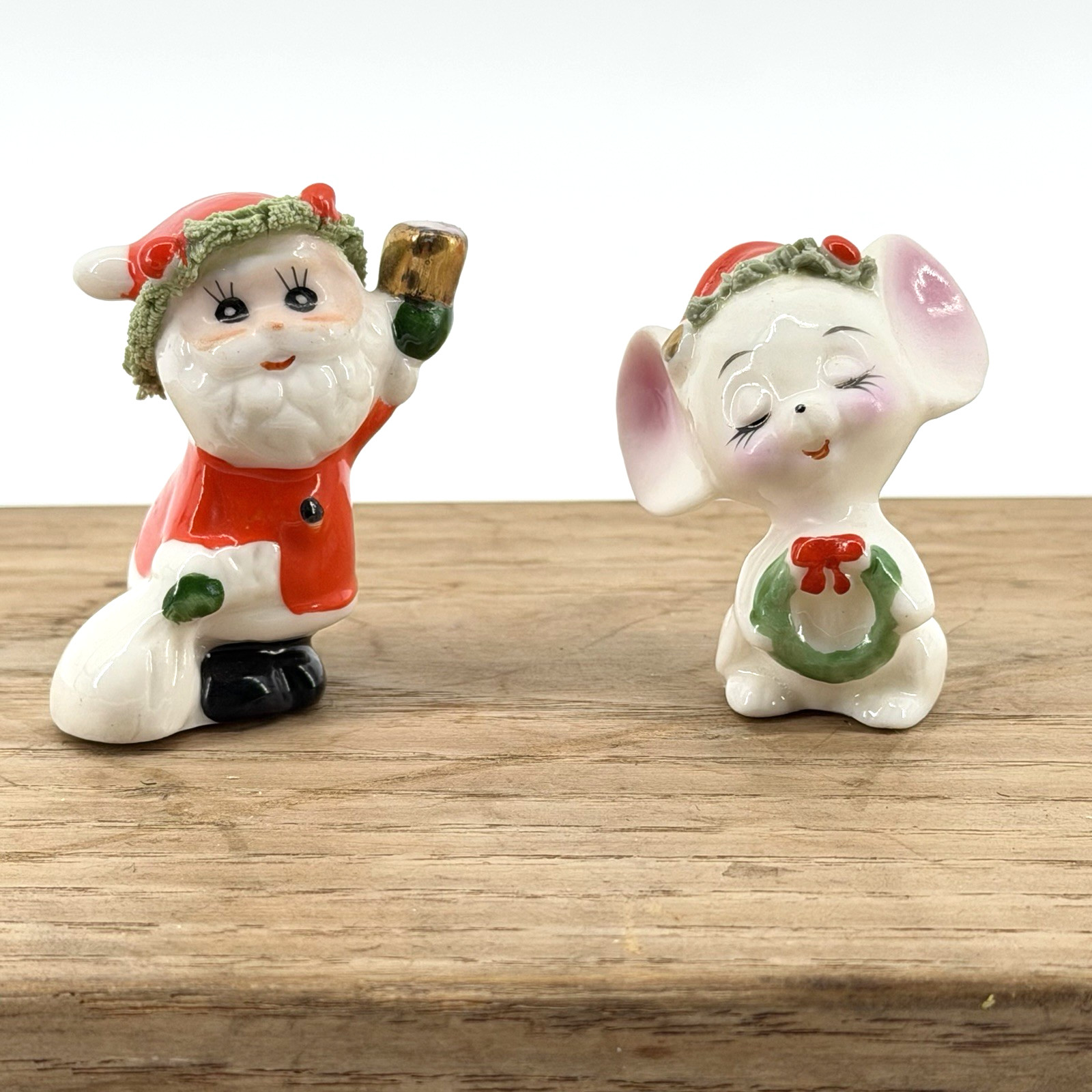 Vintage Napco Christmas Mini Santa Mouse Figurines 1 3/4” Holiday Set Rare