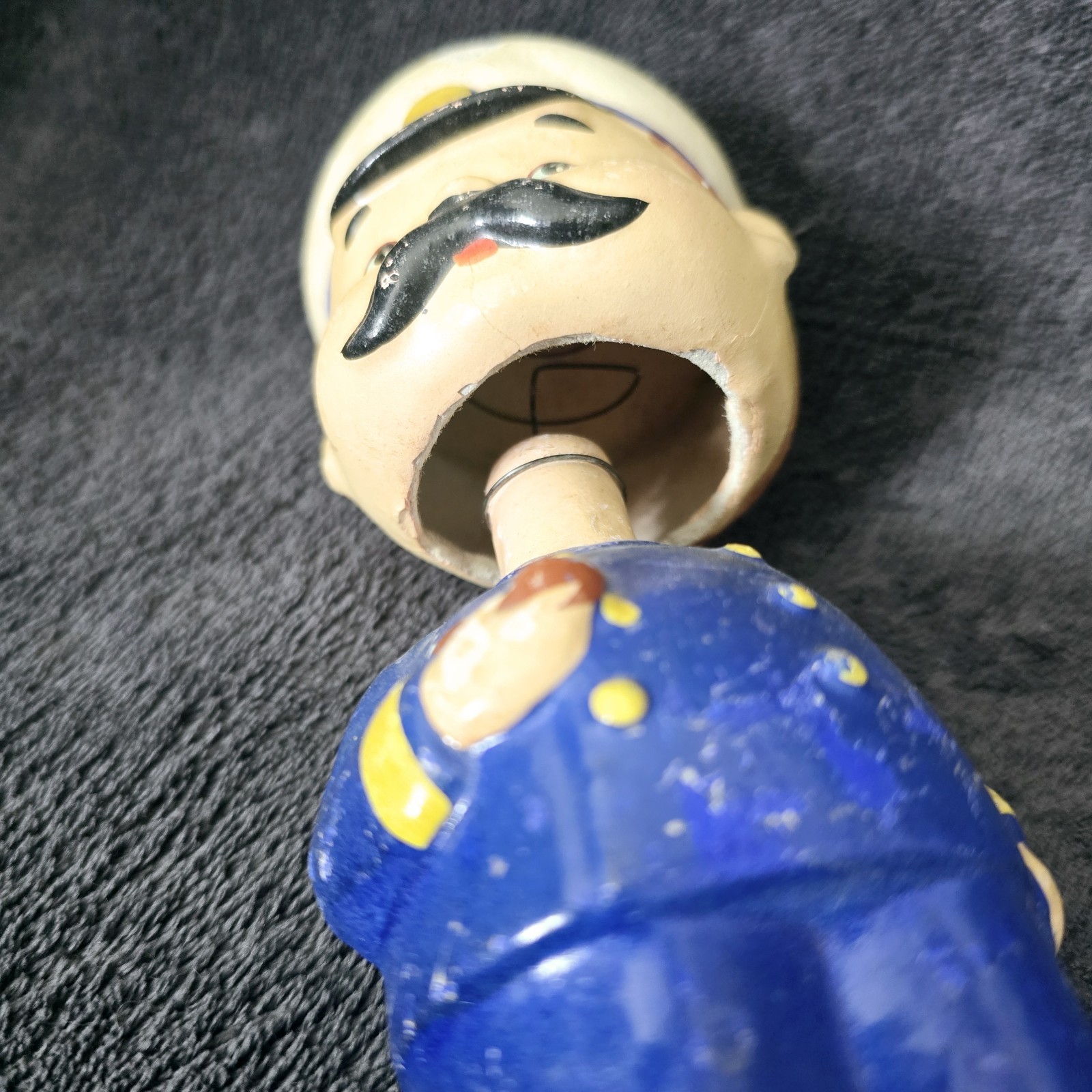 Vintage 1950s Paper-Mâché Bobblehead Nodder Ship Captain Figurine Holding Pipe