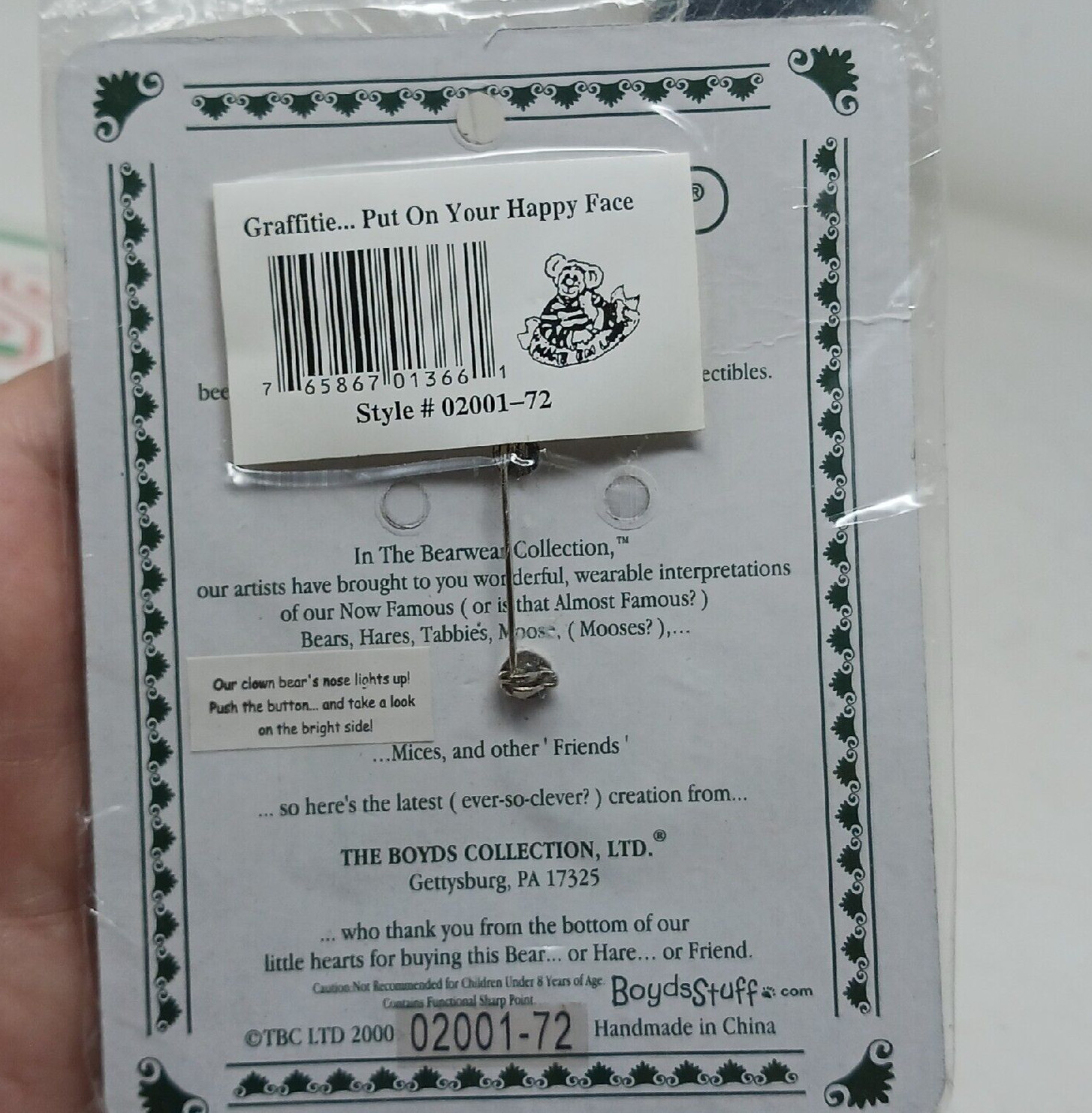 Boyds Bears Pin Bearwear Graffitie ..Put on Your Happy Face 02001-72 VTG NEW #J8