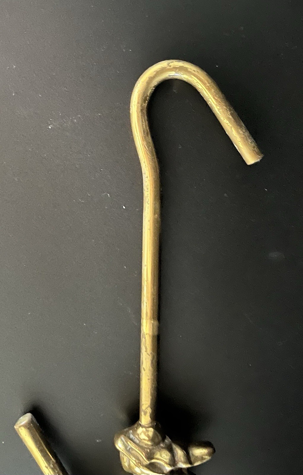 VTG MCM Brass Witch on Broom Fireplace Damper Hook Halloween 12”x2.75”