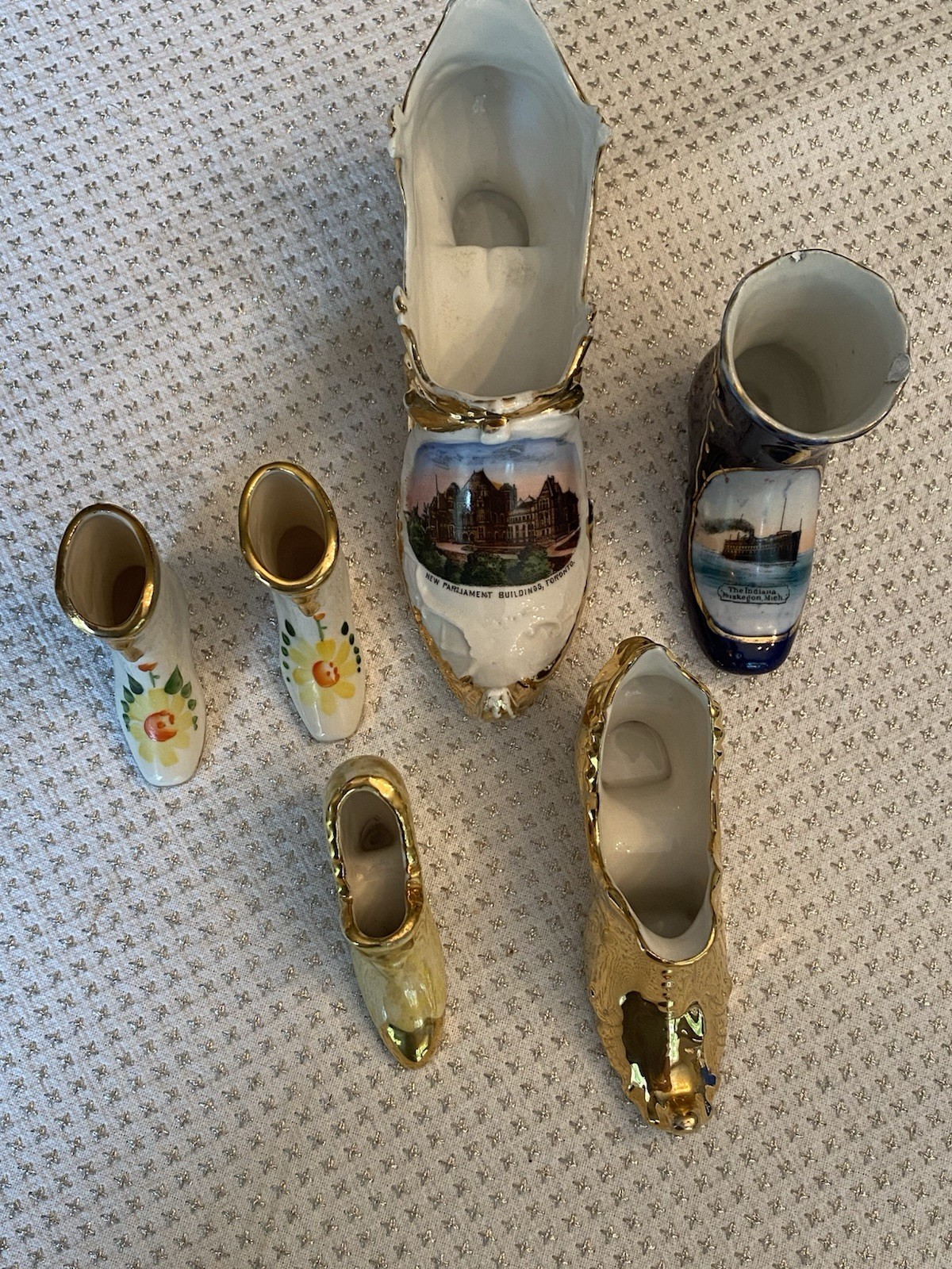 Lot Of (6) Vintage Miniature Shoes Porcelain Glass Souvenir Germany