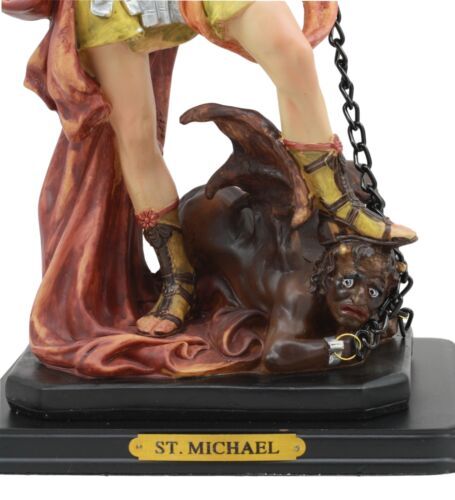 Large Archangel Saint Michael Slaying Lucifer Satan Statue With Brass Name Plate