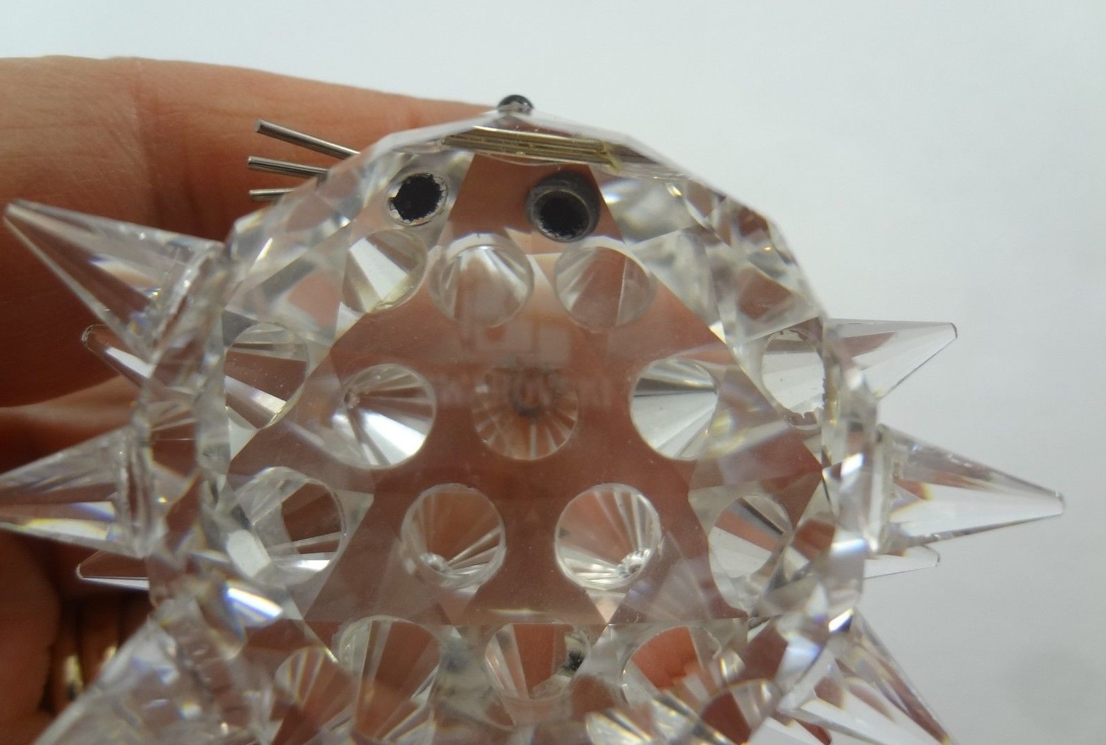 Swarovski Crystal Hedgehog 2″ Signed Black Eyes Silver Whiskers Vintage