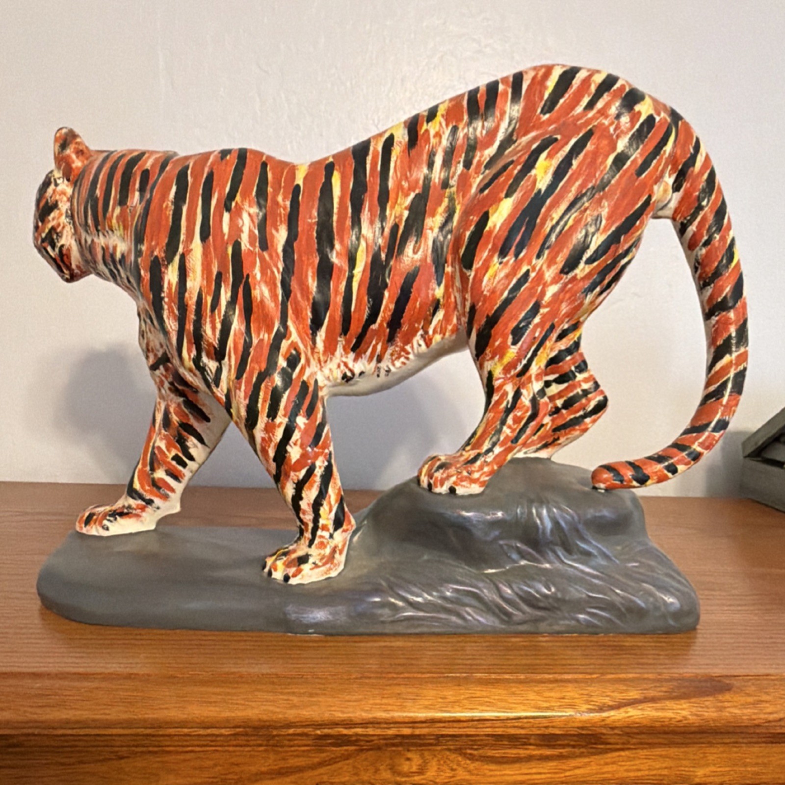 Hand Painted Ceramic Tiger Figurine Sculpture 1975 Animal Art Collectible