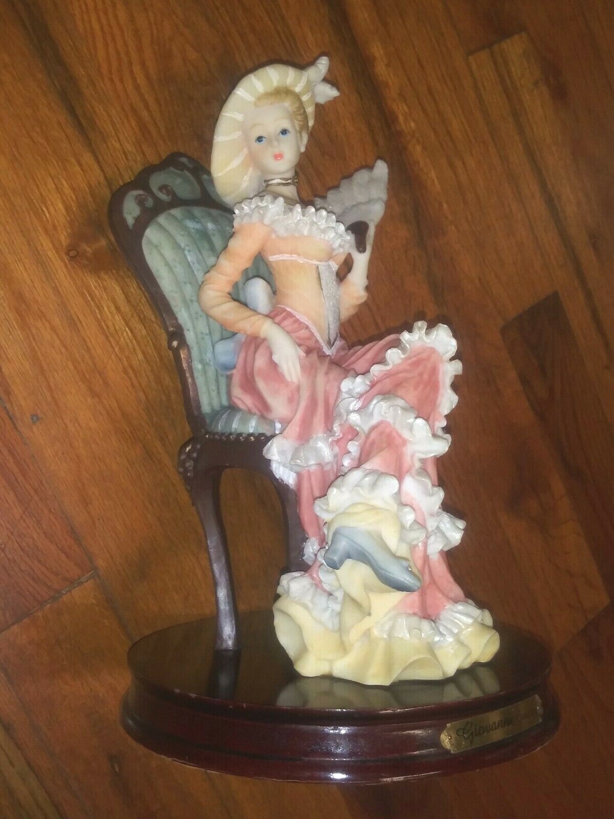 Giovanni Collection Figurine Victorian Lady sitting on chair W/FAN 12″ STATUE