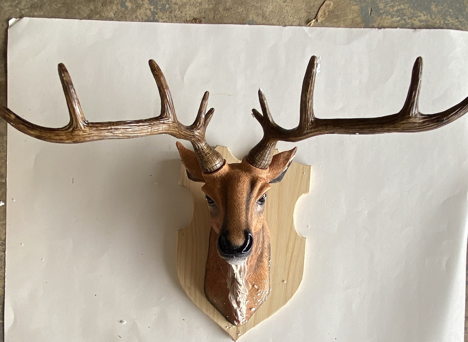 Deer Head Wall Sculpture Brown Tan Wood Resin Mounted Animal Decor
