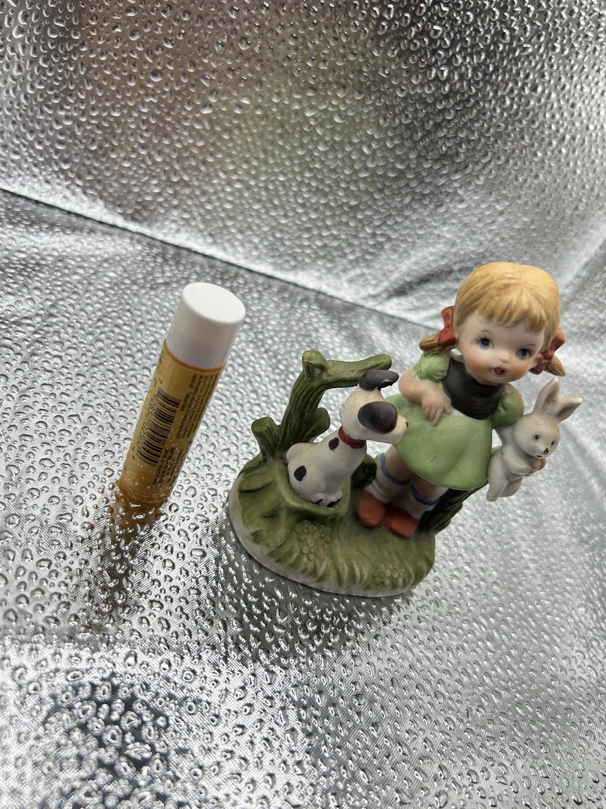 Bisque/Matte Porcelain #5761, Girl With Dog & Rabbit Figurine Vintage Korea